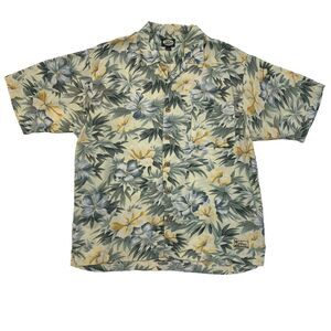 Vintage Tommy Bahama Shirt Mens L Large Yellow Rayon Hawaiian Floral Button Up